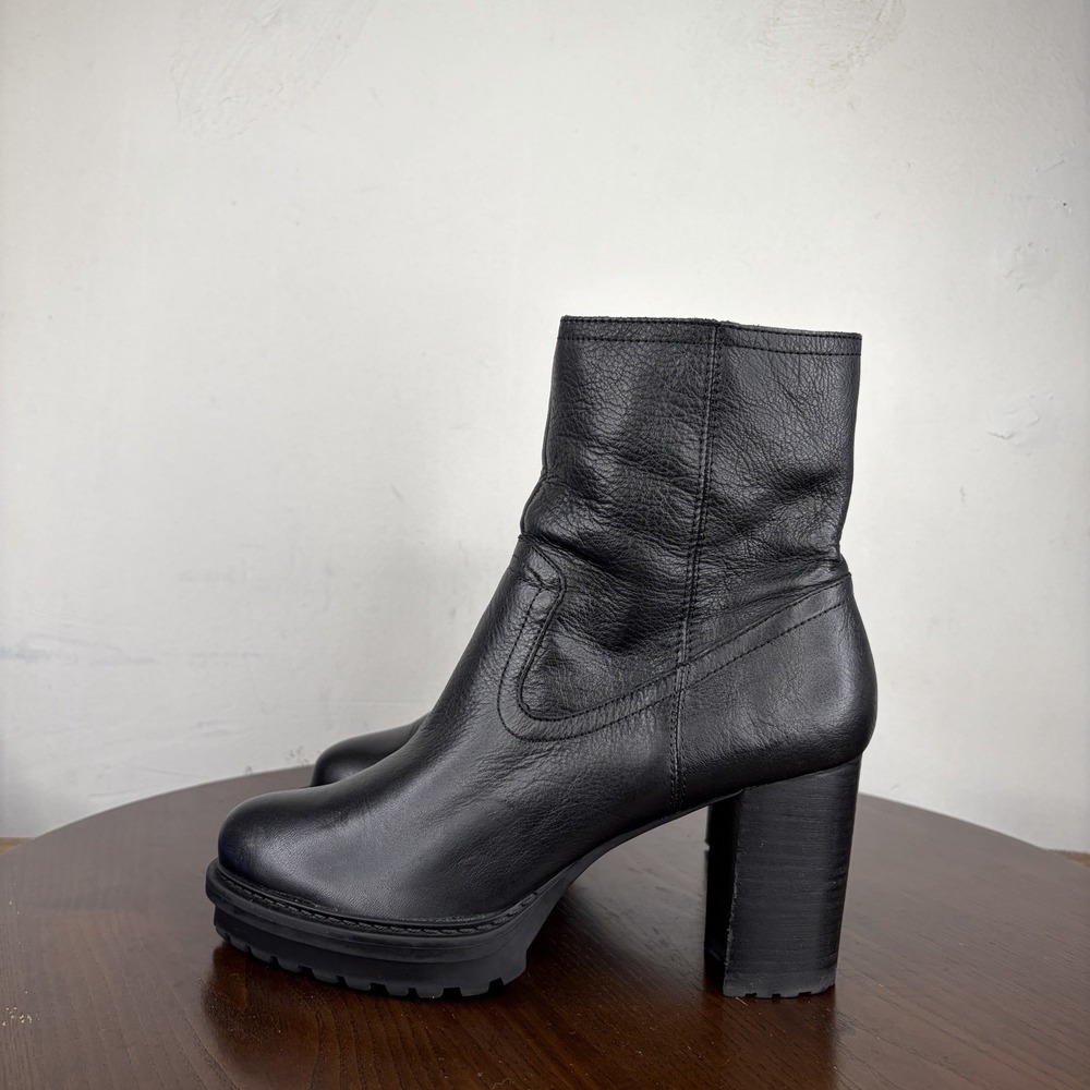 Lucky Brand Badita Boots Women's 8M Black Leather Platform Chunky Heel Side Zip